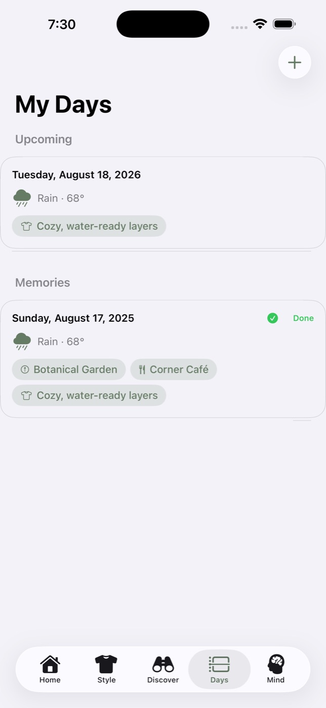 Weather Happiness My Days planner screen